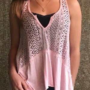 Hollister baby pink lace tank